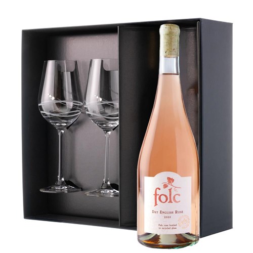 Folc English Rose Wine 75cl And Diamante Venezia Glasses Gift Box Set